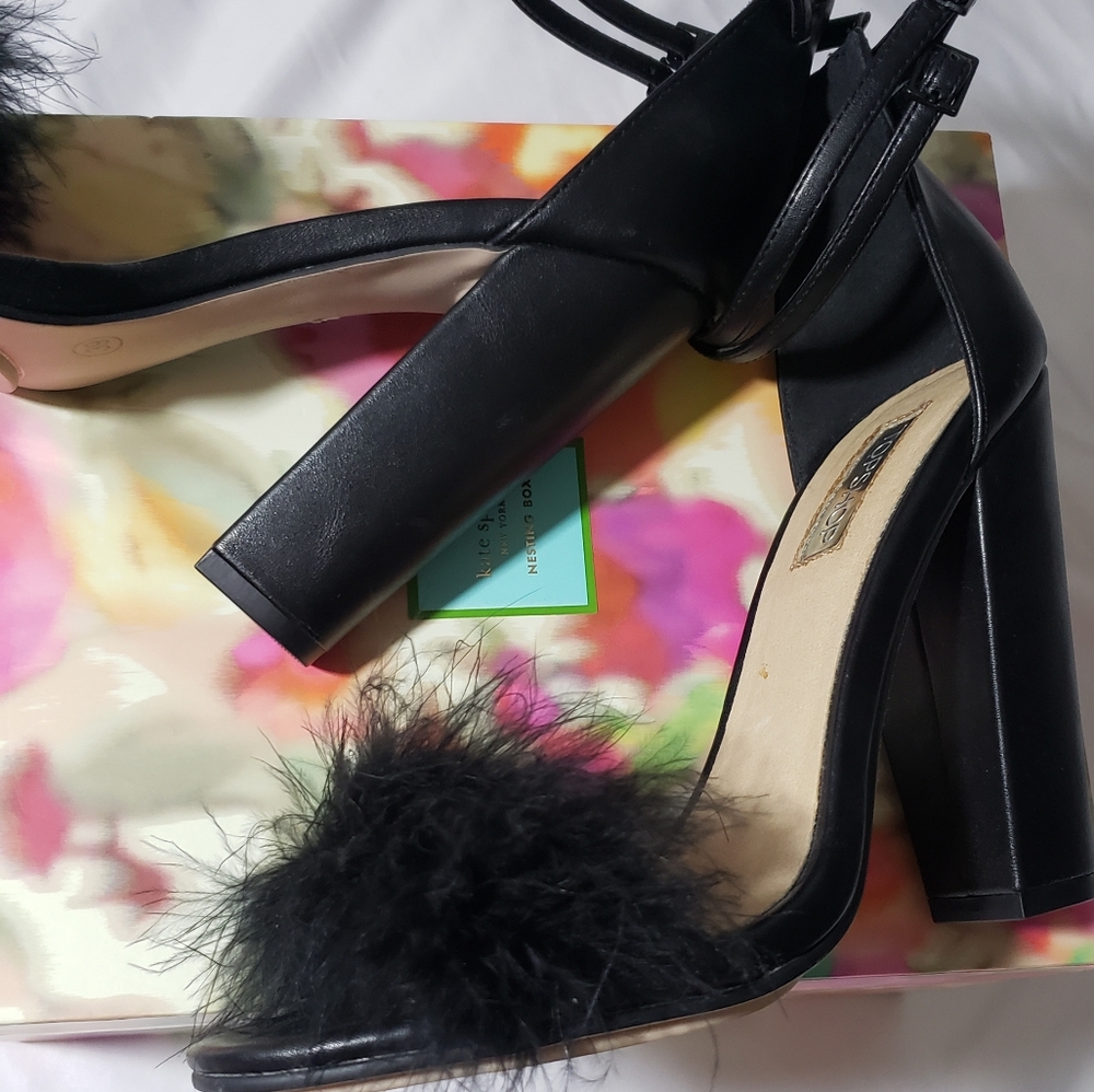 Topshop black faux rabbit fur heels